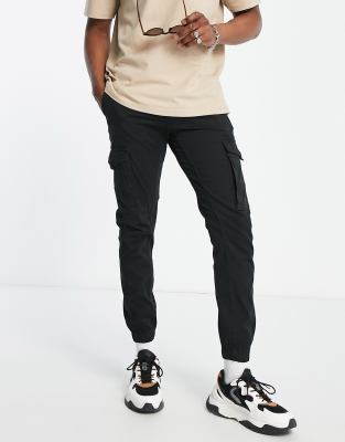 Jack & Jones Intelligence cuffed cargo trouser in black - ASOS Price Checker