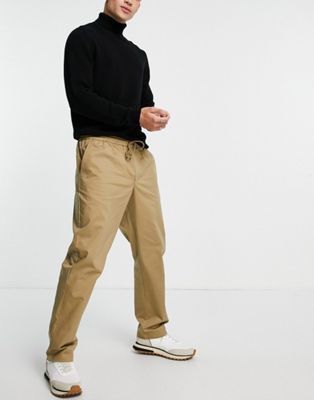 Homme Jack & Jones Intelligence - Pantalon chino ample avec cordon de serrage à la taille - Beige