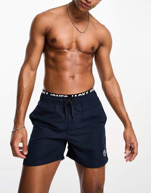 Jack & Jones Intelligence - Pantaloncini da bagno blu navy con doppia fascia in vita, 4 di 4