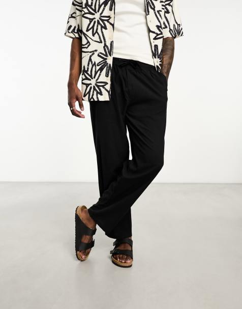 Jack & Jones Intelligence - Pantaloni ampi in misto lino neri con coulisse - view 1