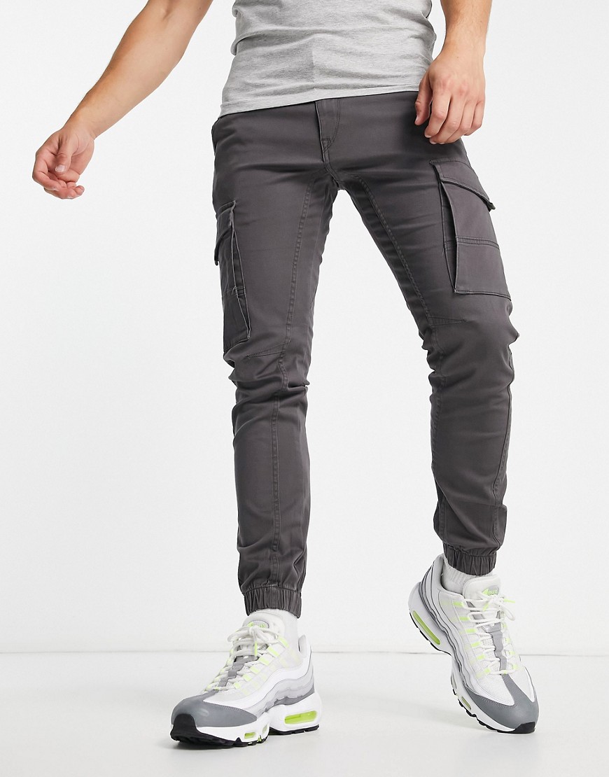 jack & jones intelligence - pantaloni cargo grigi con fondo elasticizzato-grigio