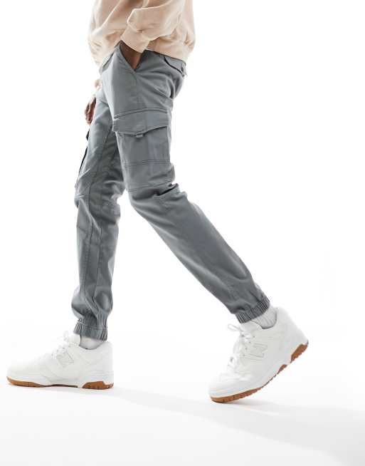 Jack & Jones Intelligence - Pantaloni cargo grigi con fondo elasticizzato 