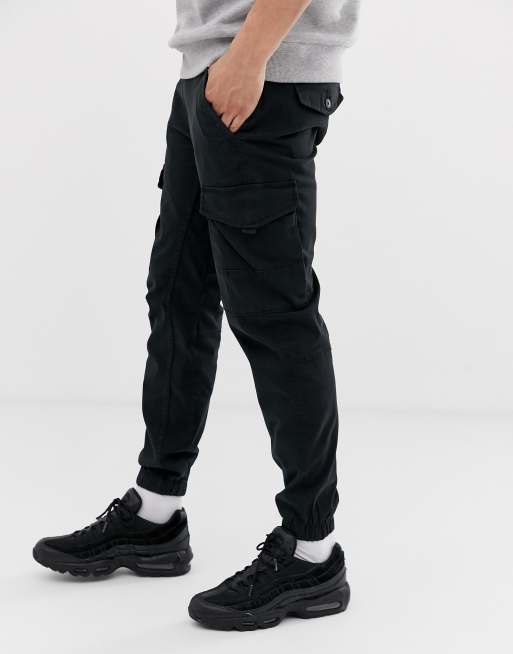 Jack & Jones Intelligence - Pantaloni cargo neri con fondo elasticizzato, 4 di 4