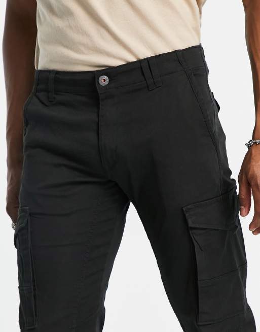 Jack & Jones Intelligence - Pantaloni cargo neri con fondo elasticizzato , 3 di 4