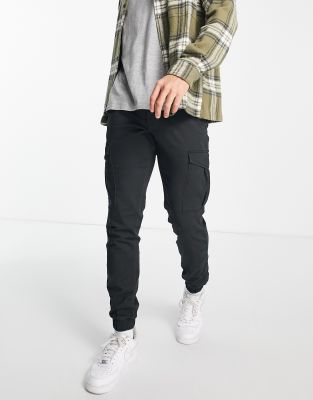 Jack & Jones Intelligence slim fit cargo in black - ASOS Price Checker