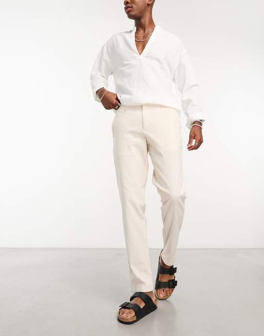 Jack & Jones Intelligence - Pantaloni carrot fit in lino color crema 