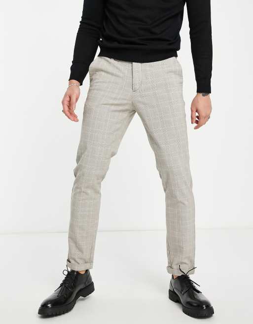 Jack & Jones Intelligence - Pantaloni slim beige a quadri