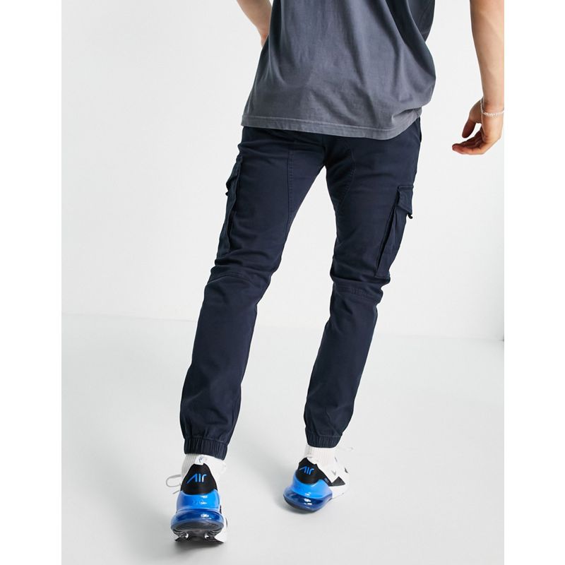 Pantaloni e chino Pantaloni cargo Jack & Jones Intelligence - Pantaloni slim cargo blu navy con fondo elasticizzato