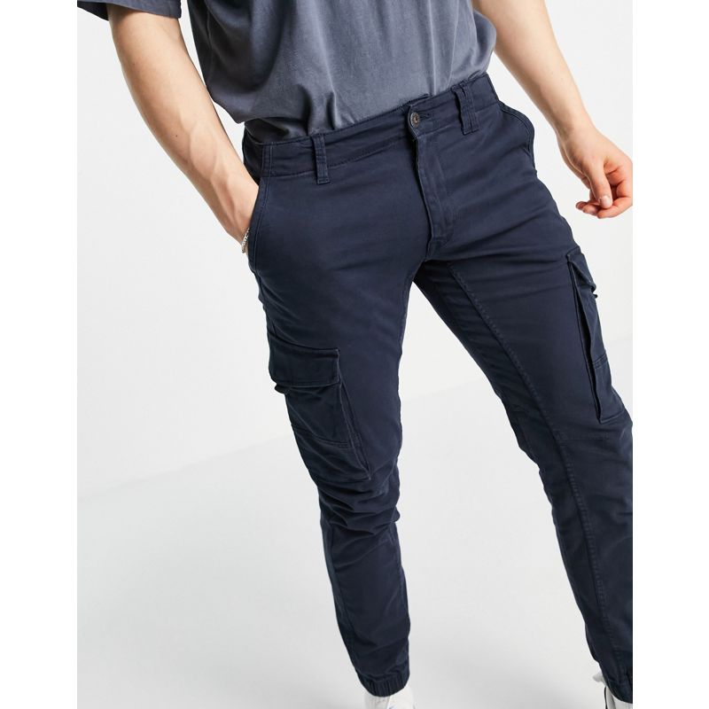 Pantaloni e chino Pantaloni cargo Jack & Jones Intelligence - Pantaloni slim cargo blu navy con fondo elasticizzato