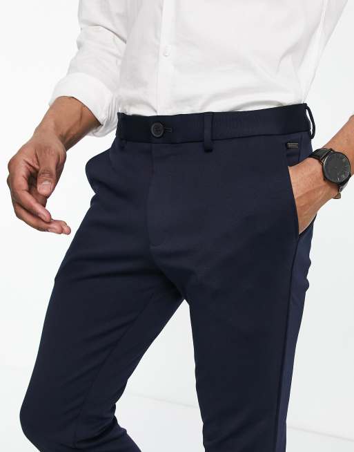Jack & Jones Intelligence - Pantaloni slim in jersey blu navy, 3 di 4