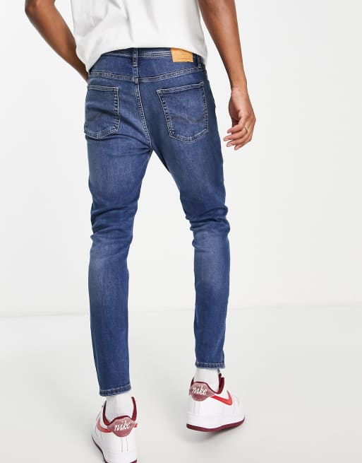 Blue Pleated Carrot Jeans, bleached