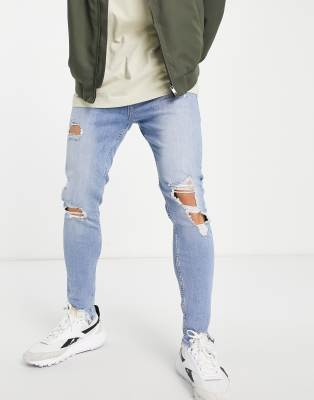 Jack & Jones Intelligence Pete carrot jeans with rips in blue