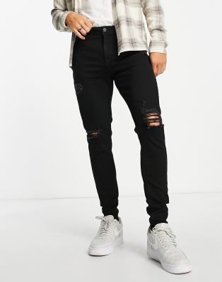 Jack & Jones Intelligence – Pete – Dopasowane jeansy karotki z rozdarciami, w odcieniu spranej czerni