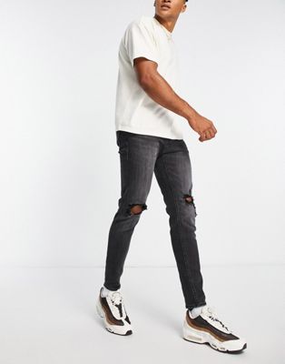 Jack & Jones Intelligence Pete skinny carrot jean with knee rips in washed black - ASOS Price Checker