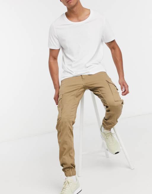 Jack & Jones Intelligence – Piaskowe spodnie bojówki o dopasowanym kroju z mankietami, 4 z 4