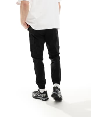 Jack & Jones Intelligence poly cargo trouser in black 