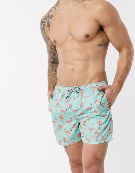 Jack & Jones Intelligence recycled polyester flamingo print swim shorts