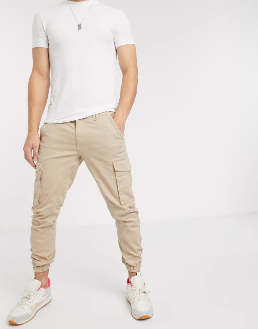Jack & Jones Intelligence – Sandfärgade cargobyxor med smal passform och muddar, 4 av 4