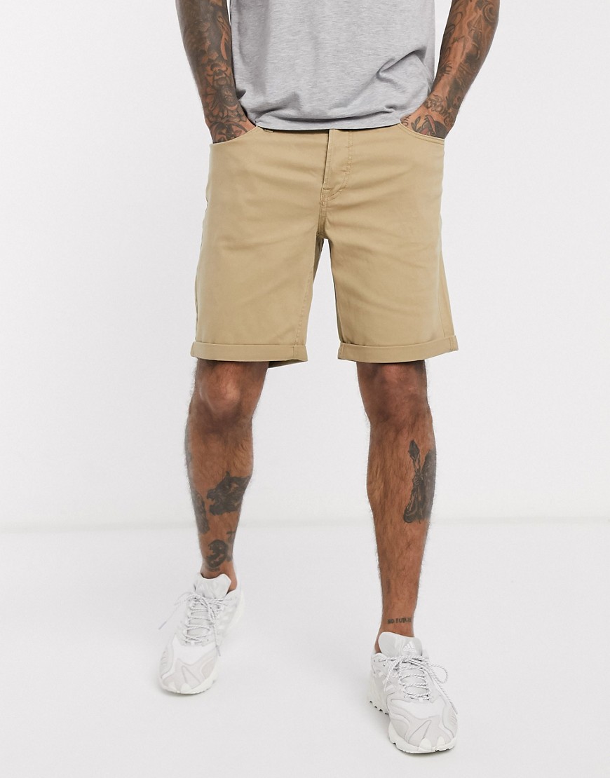 Jack & Jones Intelligence – Sandfärgade shorts med 5 fickor-Guldbrun