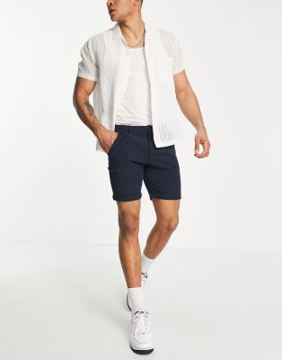 Jack & Jones Intelligence – Schmal geschnittene Leinen-Shorts in Marineblau