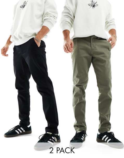 Jack & Jones Intelligence – Schmal zulaufende Chinohosen in staubigem Olivgrün und Schwarz im 2er-Pack - view 1
