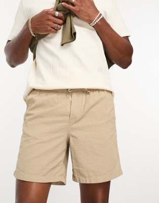 Jack & Jones Jack & Jones Intelligence seersucker pull on short in crockery-Neutral