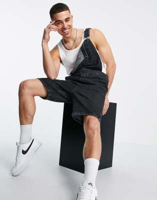 Mens black dungaree on sale shorts