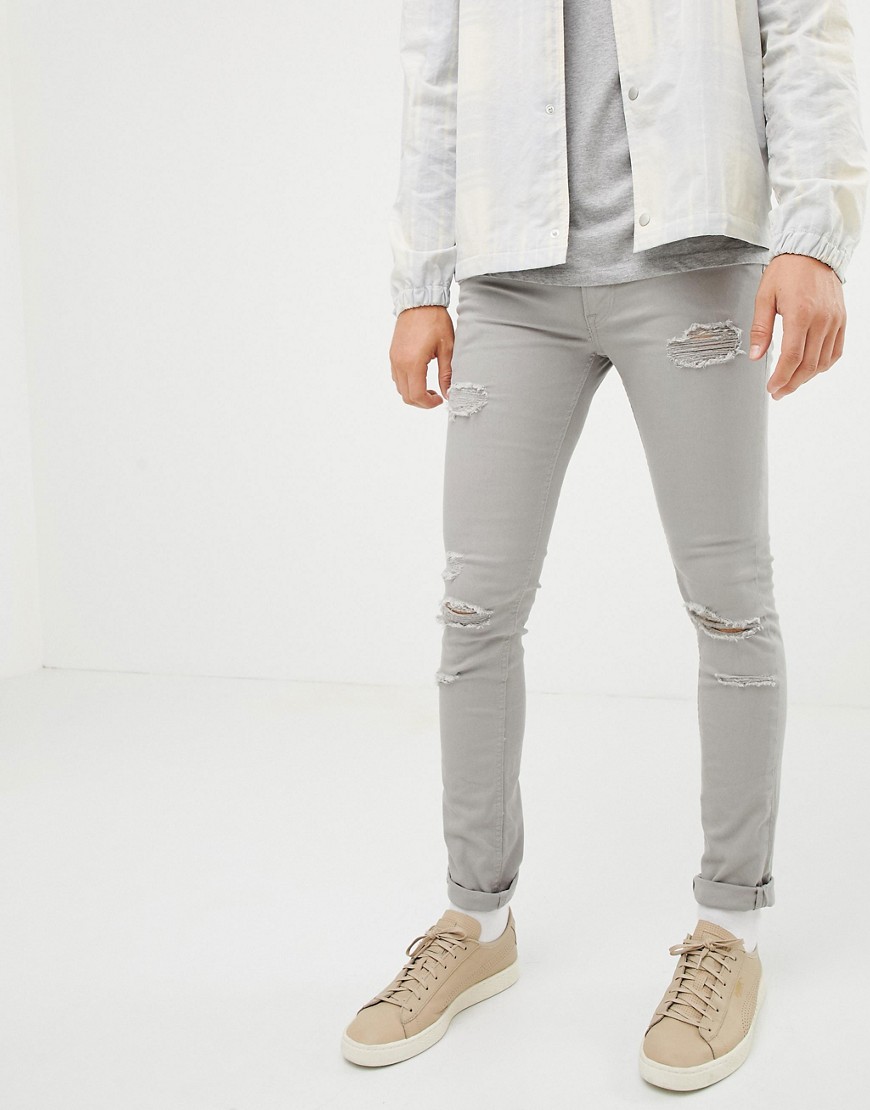 Jack & Jones Intelligence skinny fit destroyed jeans in light grey
