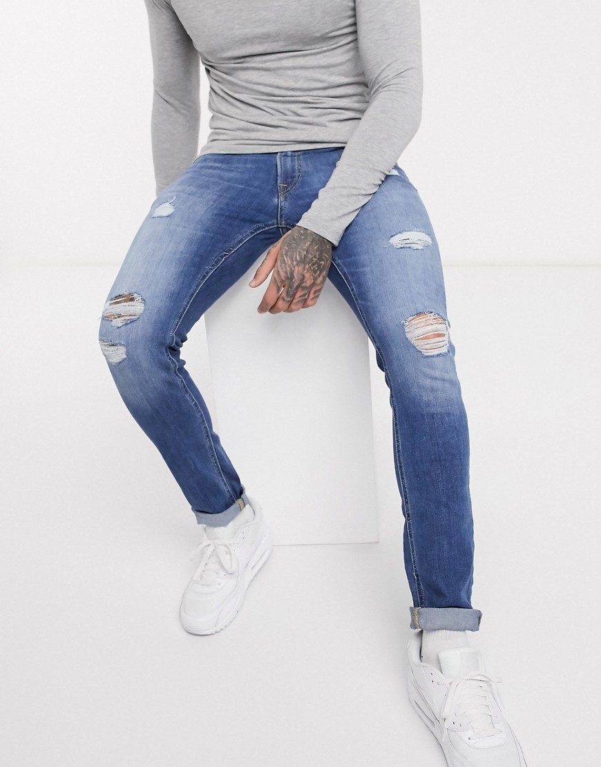 Jack & Jones - Intelligence - Skinny-fit jeans met scheuren in lichtblauw