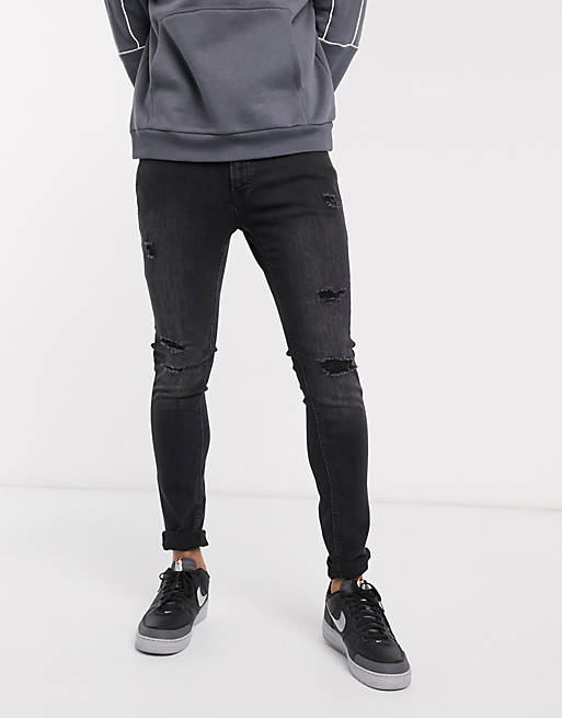 Jack & Jones Intelligence skinny fit ripped jeans in washed black | ASOS