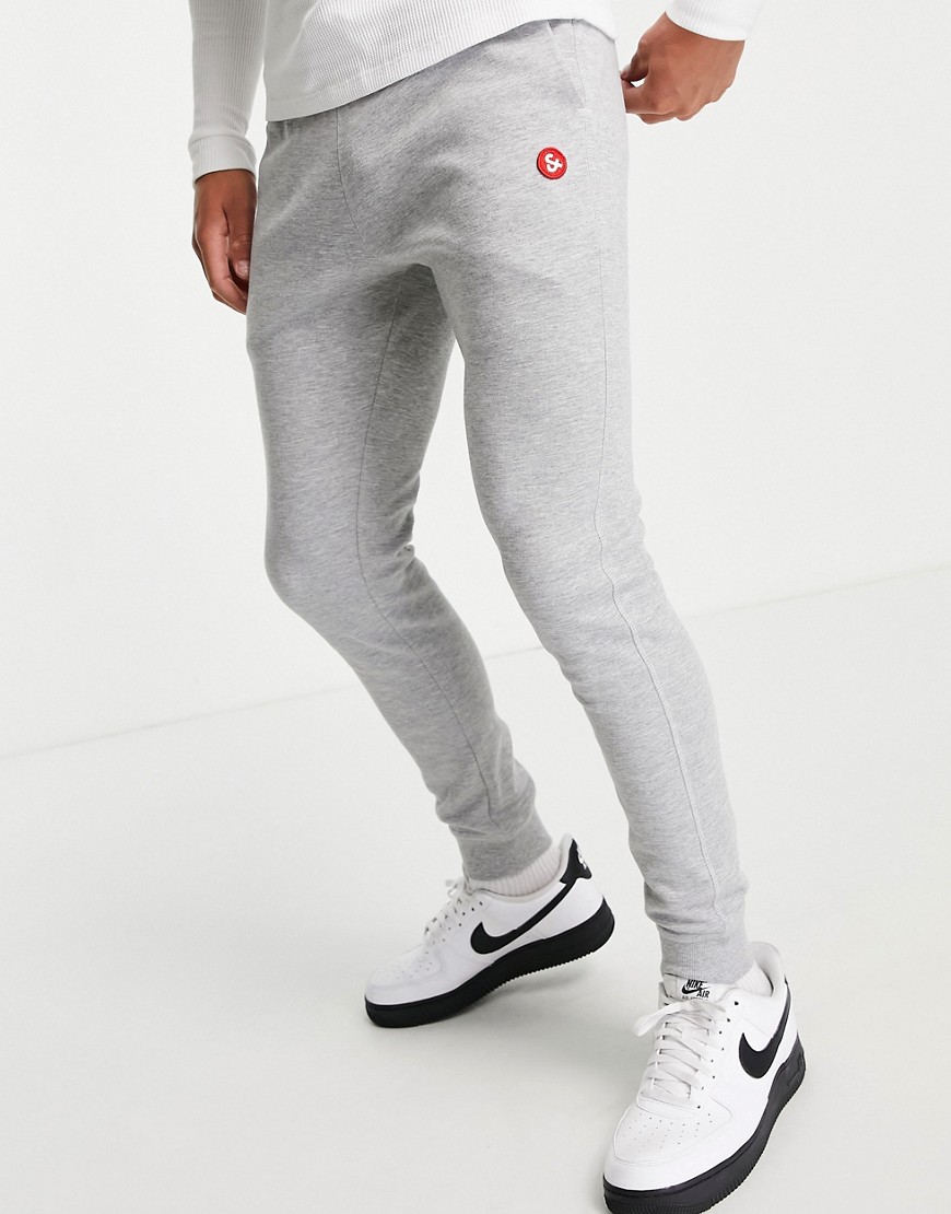 Jack & Jones Intelligence skinny sweatpants with logo in gray-Grey