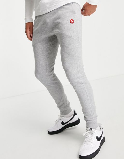 Basic Grey Melange Skinny Sweatpants, Pants