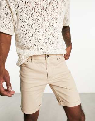 Jack & Jones Intelligence Slim 5 Pocket Short In Beige-neutral