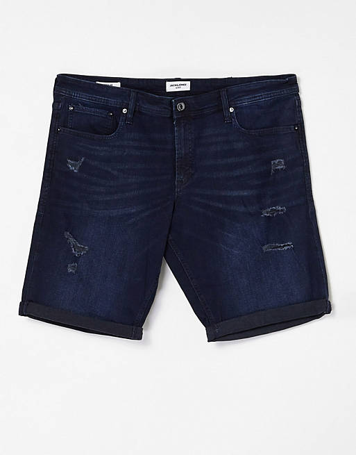  Jack & Jones Intelligence slim denim shorts with rip in blue black 