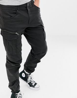 mens slim fit black cargo trousers