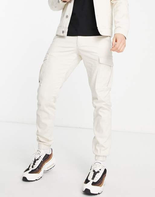 Jack & Jones Intelligence slim fit cargo pants in ecru