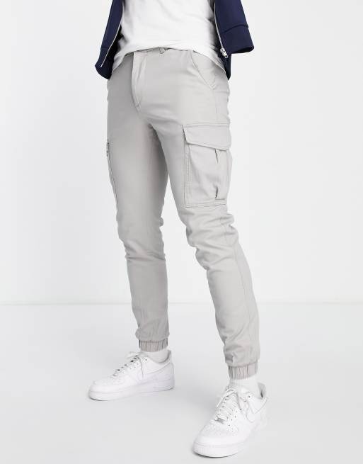 Pantalon cargo Slim Fit Gris Clair beige en coton Jack & Jones