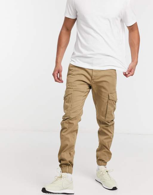 Jack & Jones Intelligence slim fit cargo trousers with cuff in sand | ASOS