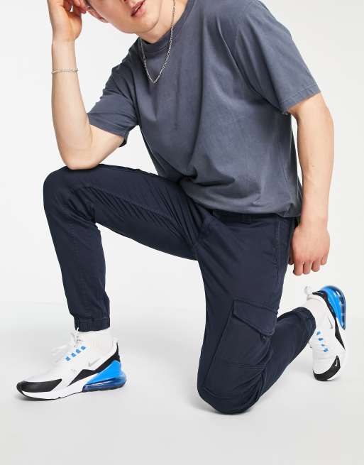 Jack & Jones Intelligence - Slim-fit cargobroek met aansluitende boorden in marineblauw