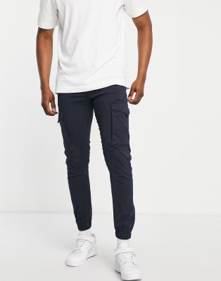 Jack & Jones Intelligence slim fit cargos with cuff in navy