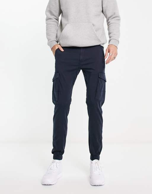 Black intelligence slim store fit cargo trousers