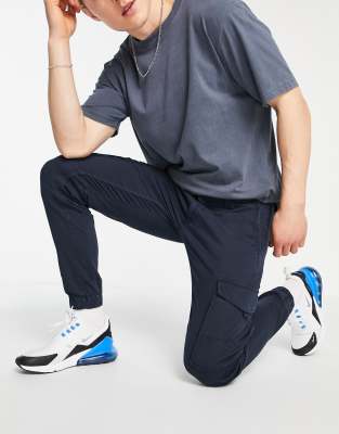 Intelligence slim fit cargos with cuff in navy