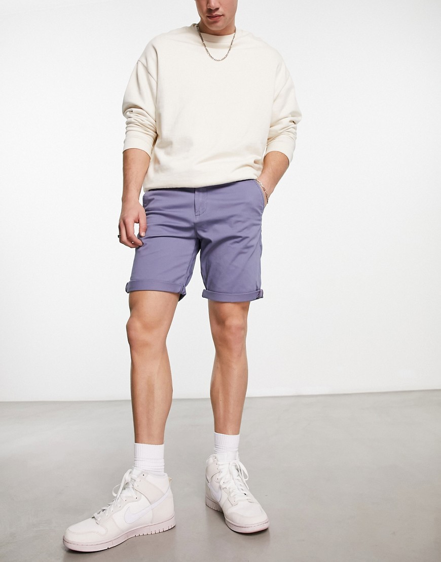 Intelligence slim fit chino shorts in gray blue