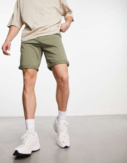 Mens slim fit khaki on sale shorts