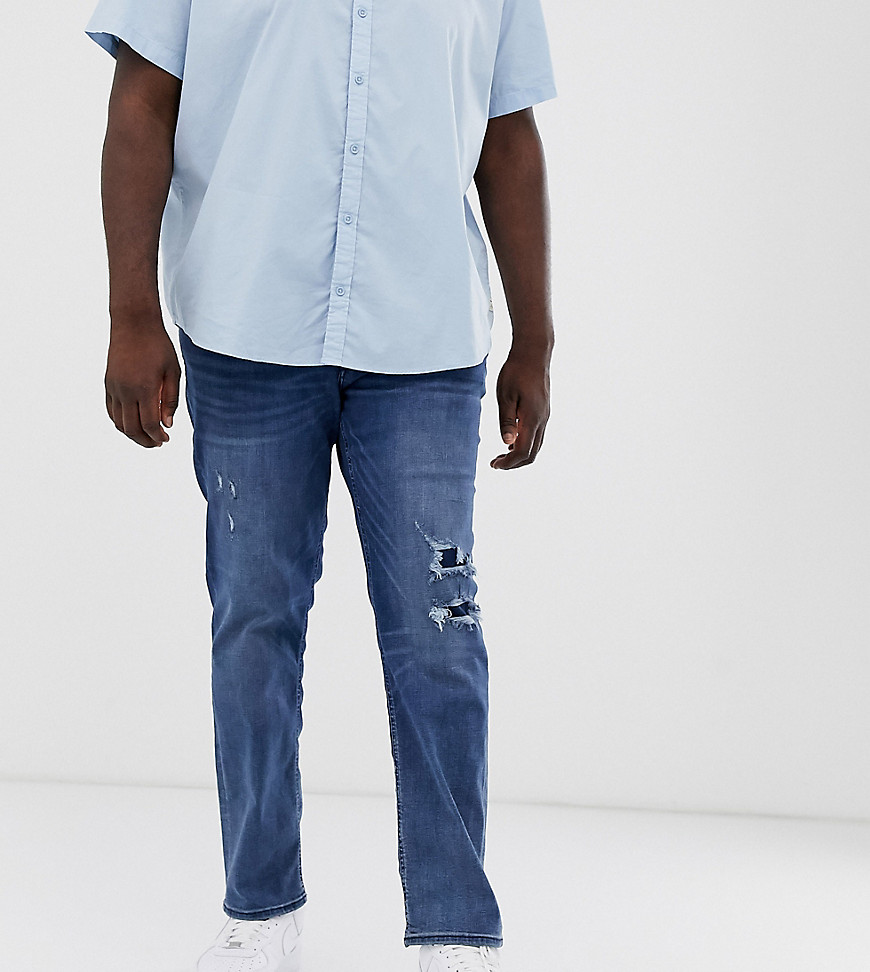 Jack & Jones Intelligence - Slim-fit jeans met scheuren in donkere wassing-Blauw