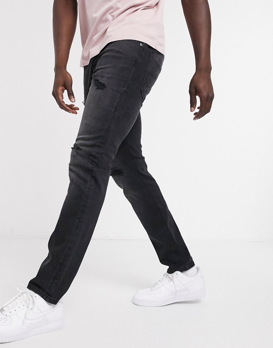 Jack & Jones Intelligence - Slim-fit jeans met scheuren in zwart