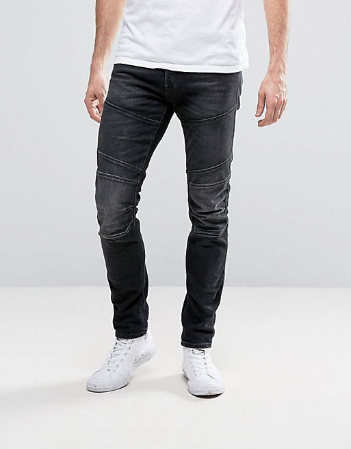 Jack & Jones Intelligence Slim Jeans With Biker Knee Detail In Washed Gray Denim | ASOS