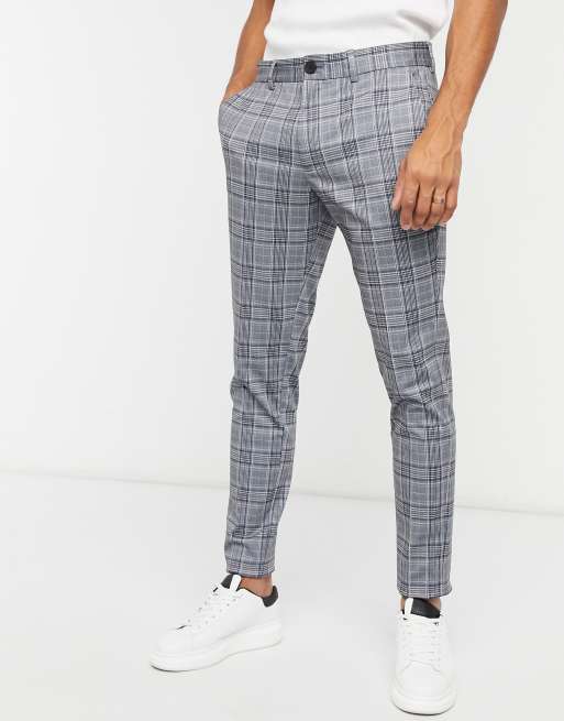 Jack & Jones Intelligence slim fit jersey pants in blue check ASOS