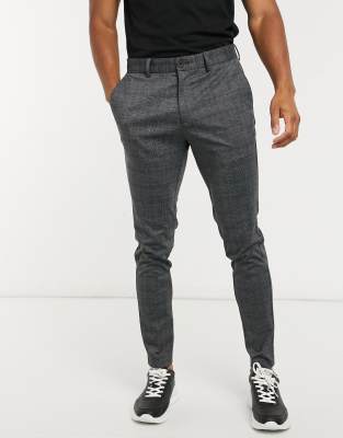 Jack & Jones Intelligence slim fit jersey trousers in dark grey check (21471035)