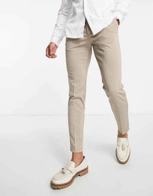 Jack & Jones Intelligence slim fit smart jersey pants in beige 